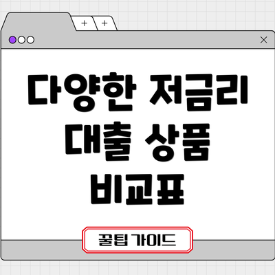 다양한 저금리 대출 상품 비교표