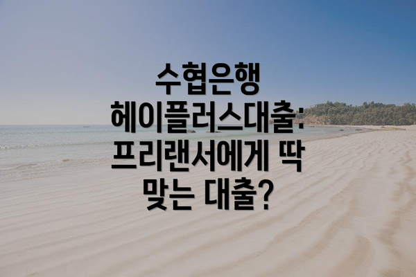수협은행 헤이플러스대출: 프리랜서에게 딱 맞는 대출?