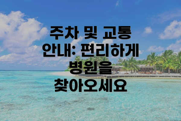 주차 및 교통 안내: 편리하게 병원을 찾아오세요