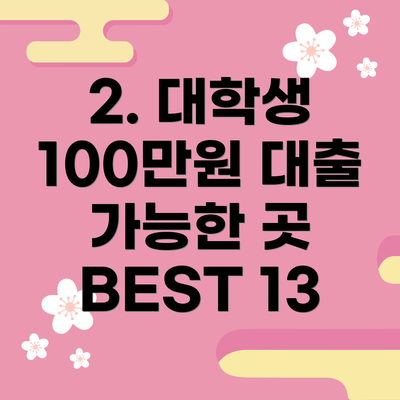 2. 대학생 100만원 대출 가능한 곳 BEST 13