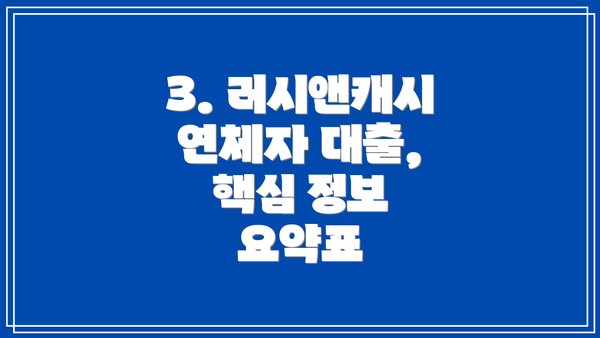 3. 러시앤캐시 연체자 대출,  핵심 정보 요약표