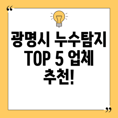 광명시 누수탐지 TOP 5 업체 추천!