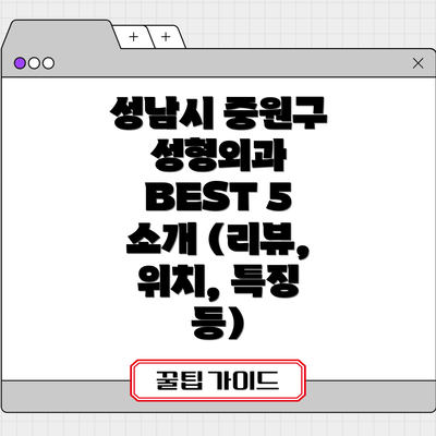 성남시 중원구 성형외과 BEST 5 소개 (리뷰, 위치, 특징 등)