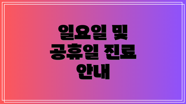 일요일 및 공휴일 진료 안내