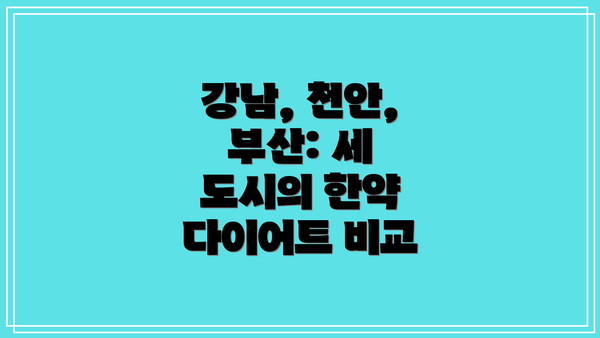 강남, 천안, 부산: 세 도시의 한약 다이어트 비교