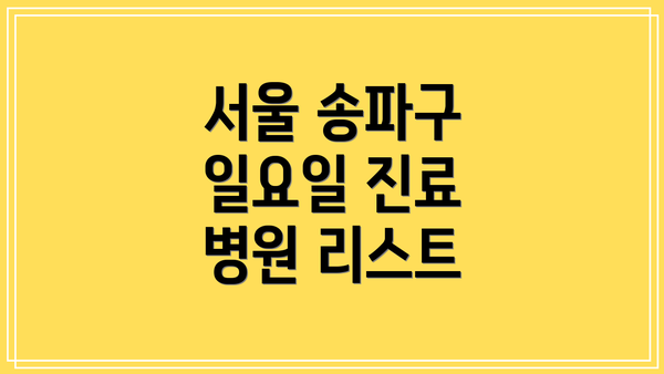 서울 송파구 일요일 진료 병원 리스트