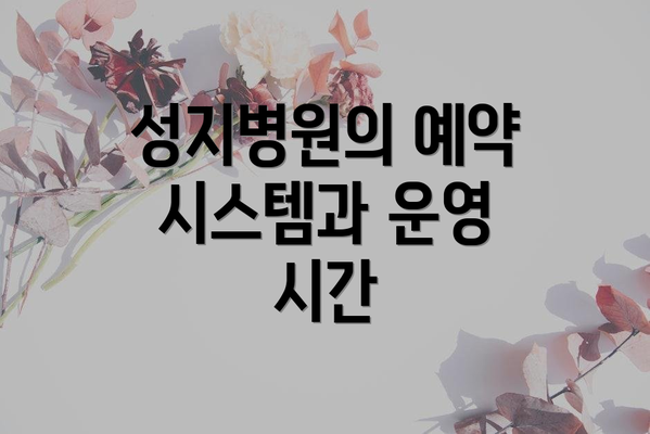성지병원의 예약 시스템과 운영 시간