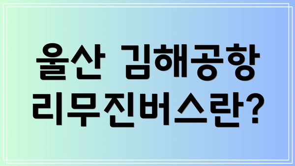울산 김해공항 리무진버스란?