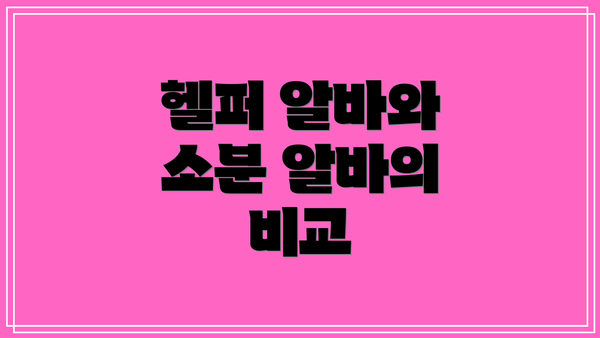 헬퍼 알바와 소분 알바의 비교